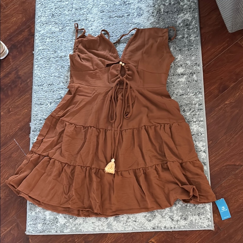 Cupshe Brown Ruffled Tie Front Sundress